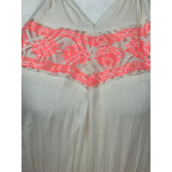 Boho Chic Halter Maxi Dress Coral Ivory Crochet Lace Dainty Hooligan Womens M - Picture 6 of 11